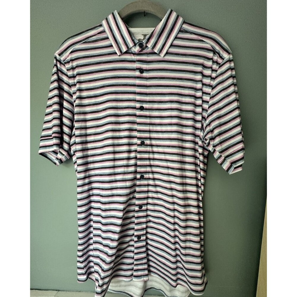 Raffi Men’s Medium Striped Short Sleeve‎ Button Up Shirt Size Medium